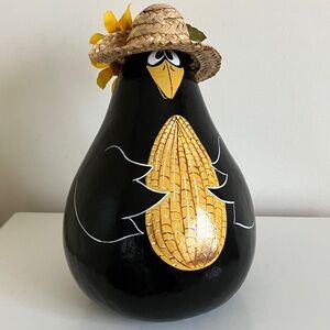 Black Crow Painted Gourd with Sunflower Straw Hat